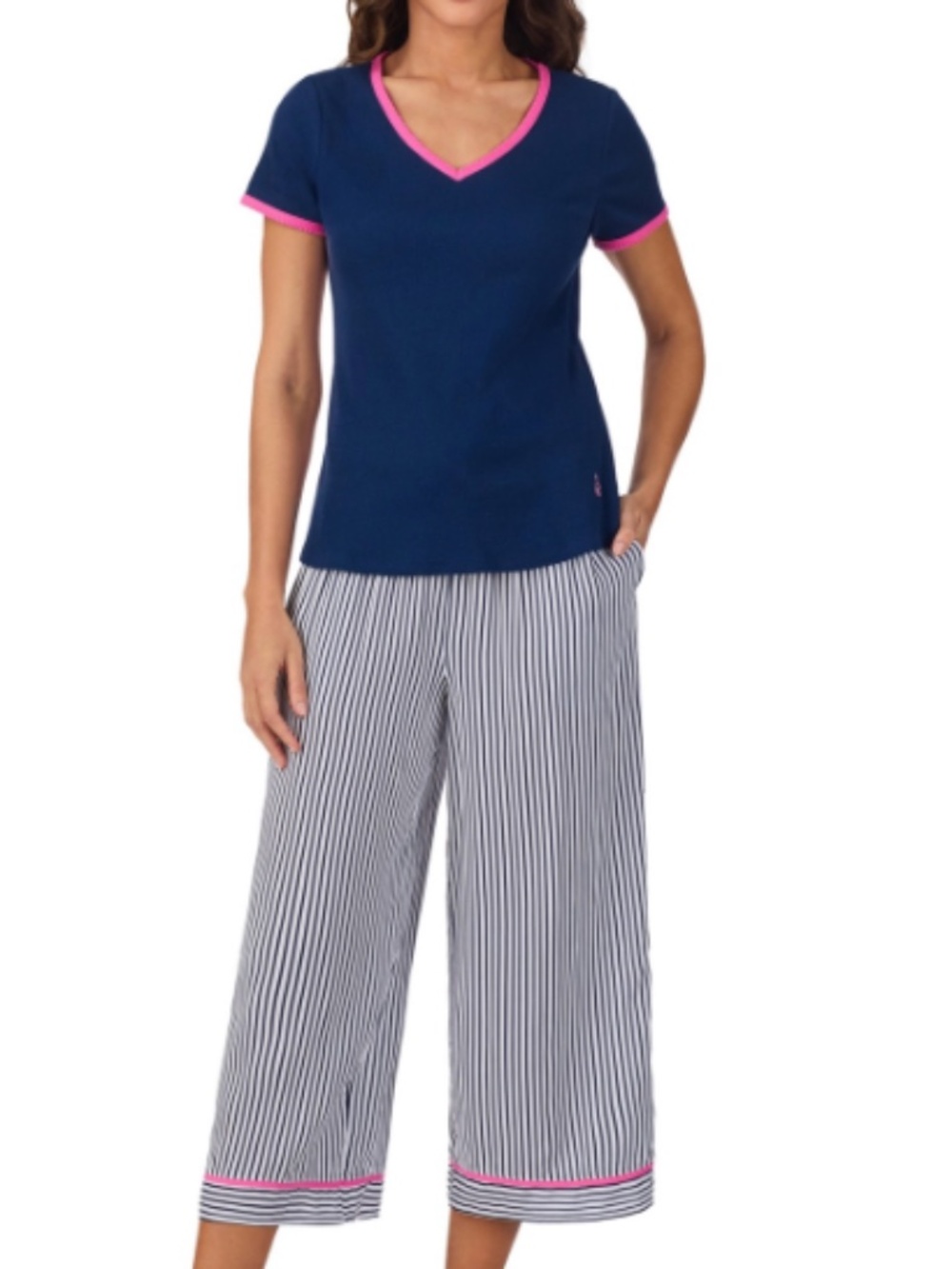 Cuddl Duds Women's Printed Cropped Pajama Set - Stripe